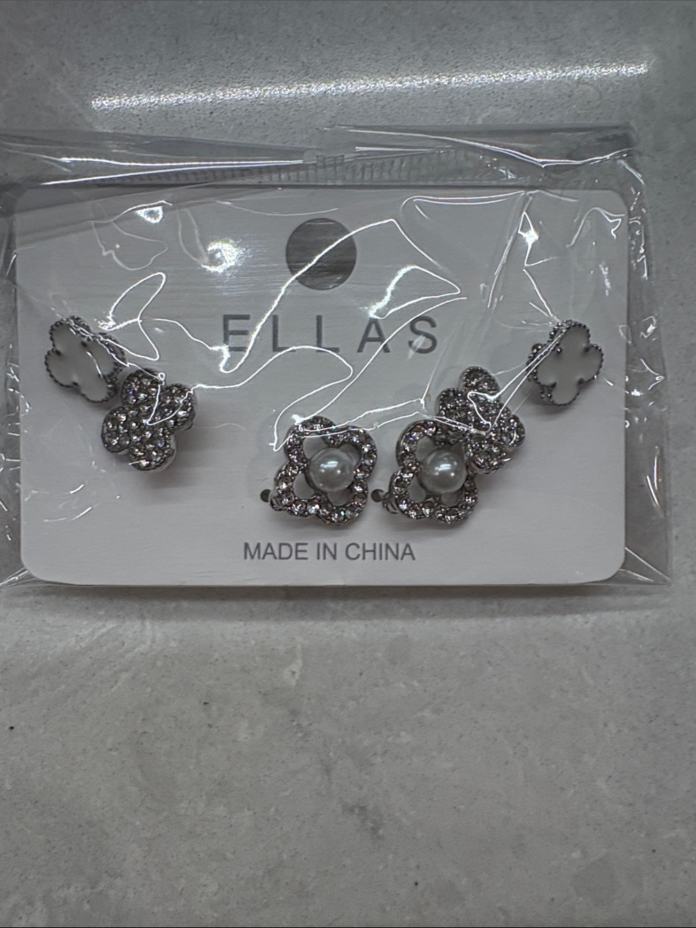 Ella Silver-Tone Crystal and Pearl Floral Drop Earrings Set